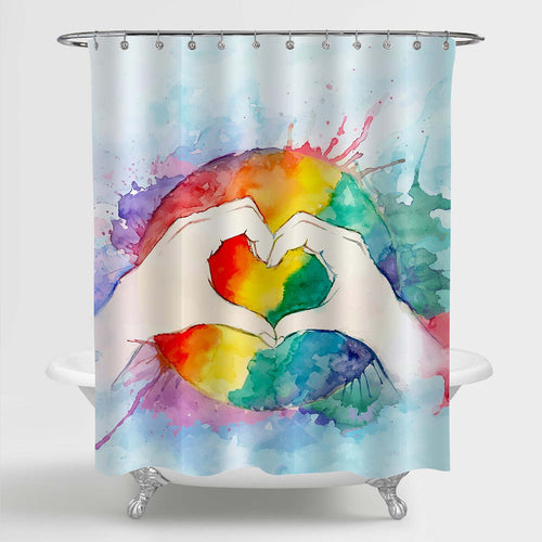 Heart Shaped LGBT World Pride Shower Curtain - Multicolor