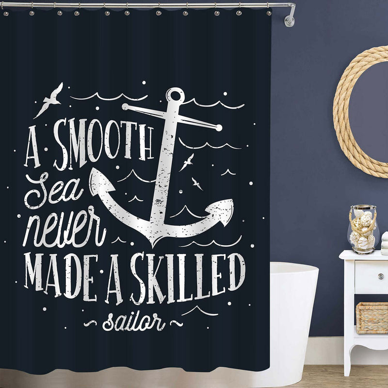 Nautical Anchor with a Motivation Sailor Quote Shower Curtain - Navy Blue