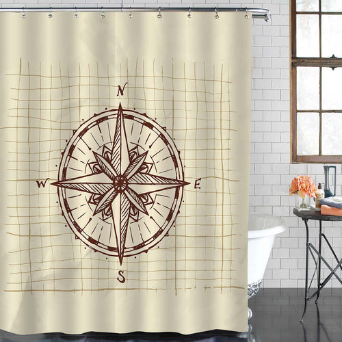 Hand Drawn Sketch Compass Shower Curtain - Brown