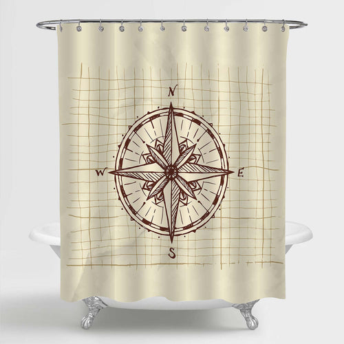 Hand Drawn Sketch Compass Shower Curtain - Brown