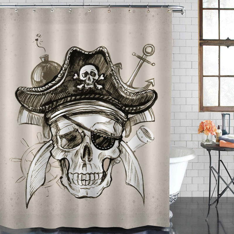 Vintage Skull Pirate Nautical Shower Curtain - Black Beige
