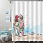 Girl Surfer Waiting for the Waves Shower Curtain - Blue Brown