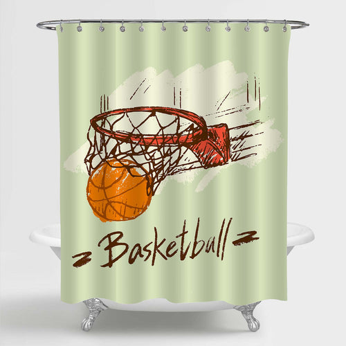 Hand Drawn Watercolor Basketball Score Shower Curtain - Red Orange Green