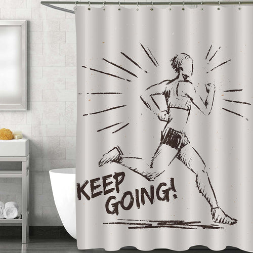 Sketch of Woman Running with Inspirational Message Shower Curtain - Grey