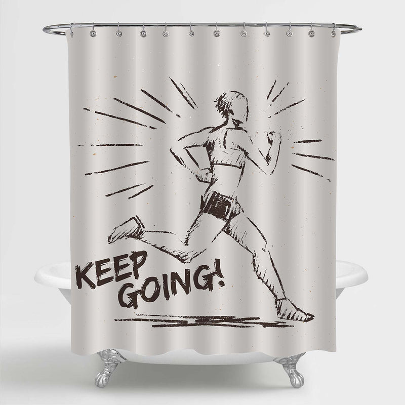 Sketch of Woman Running with Inspirational Message Shower Curtain - Grey