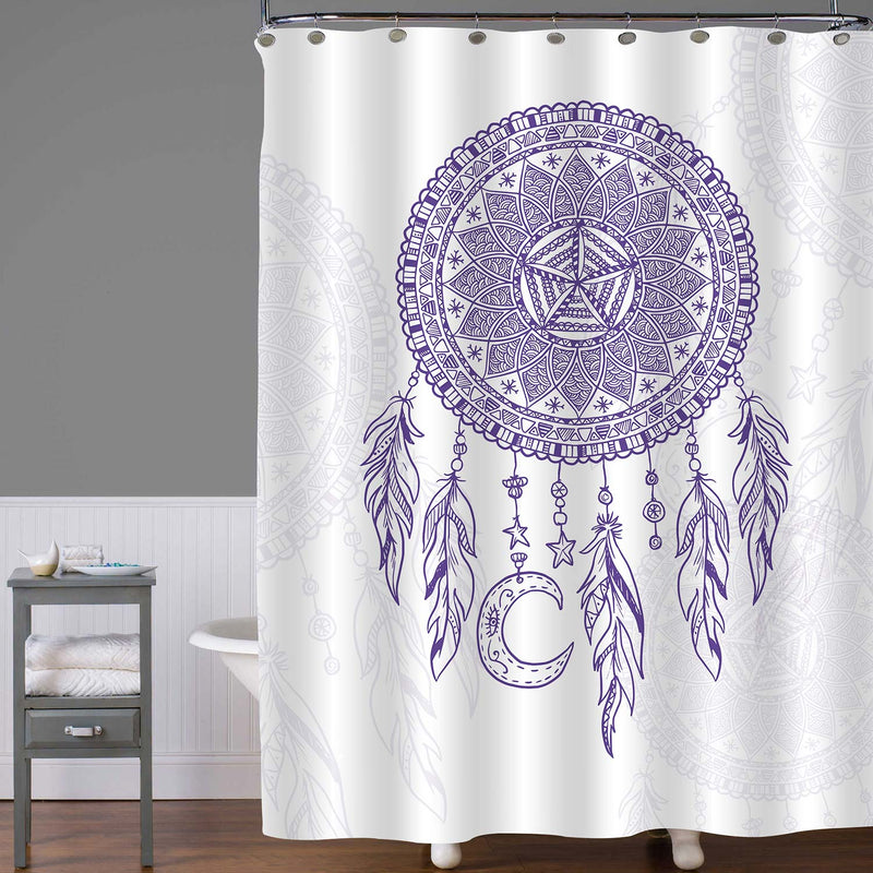 Retro Tribal and Ethnic Native American Print Dream Catcher Shower Curtain - Purple