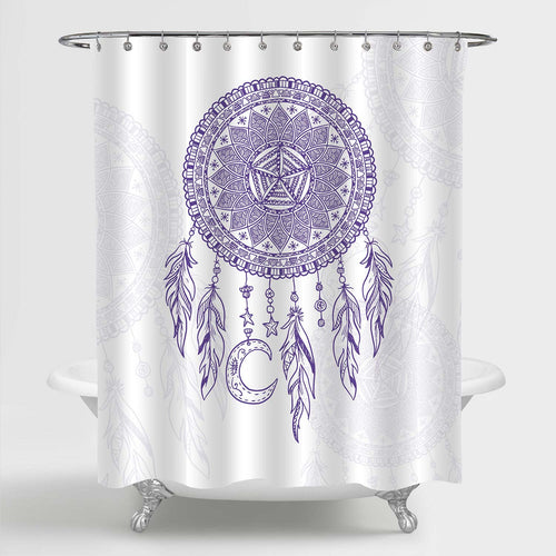 Retro Tribal and Ethnic Native American Print Dream Catcher Shower Curtain - Purple