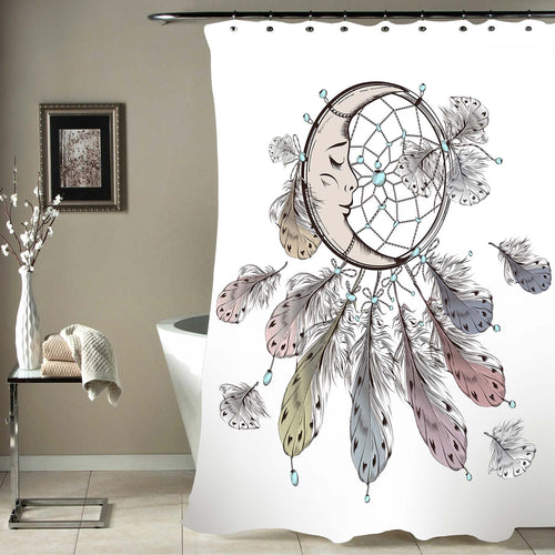 Moon Feathers Beads for Good Luck Tribal Dreamcatcher Shower Curtain