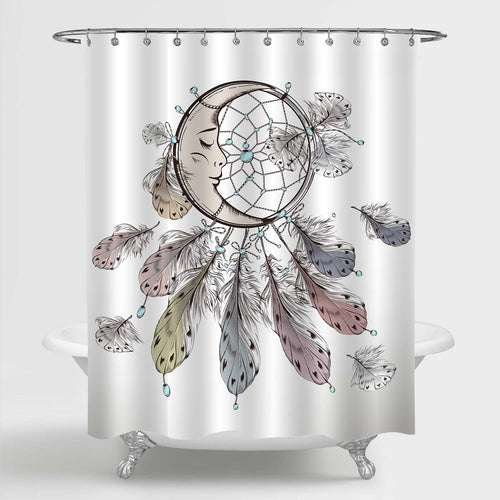 Moon Feathers Beads for Good Luck Tribal Dreamcatcher Shower Curtain