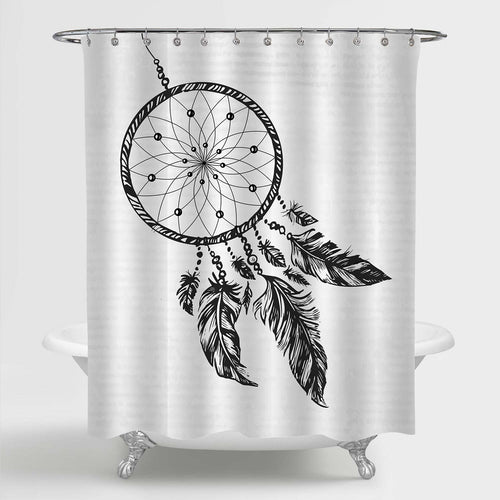 Bohemian Dreamcatcher with Feathers Tribal Retro Shower Curtain - Black White