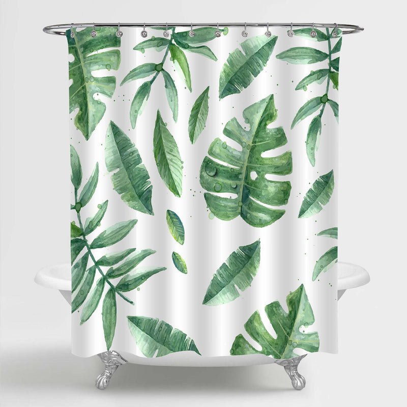 Tropical Plants Palm Tree Leaves Shower Curtain - Green