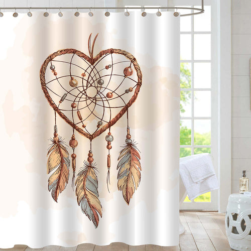 Hand Drawn Boho Ethnic Heart Shaped Dream Catcher Shower Curtain - Orange