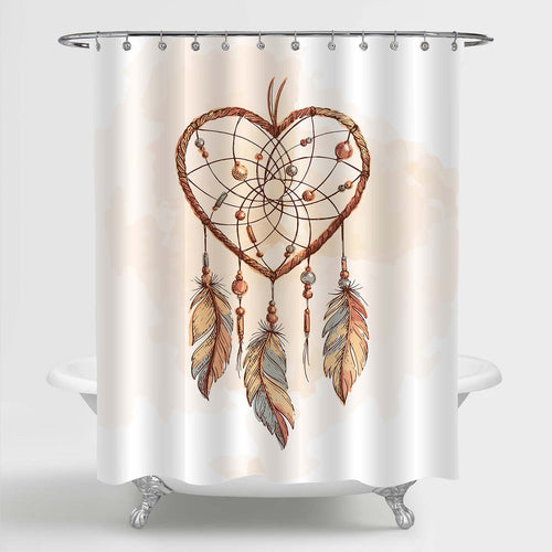 Hand Drawn Boho Ethnic Heart Shaped Dream Catcher Shower Curtain - Orange