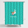 Cute Dog on Bones with Stay Happy Quote Positive Shower Curtain - Aqua