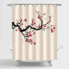 Japanese Cherry Blossom with Cherry Tree Branches Shower Curtain - Red Black Sand