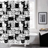Cute Cartoon Cat Shower Curtain - Black White