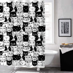 Cute Cartoon Cat Shower Curtain - Black White