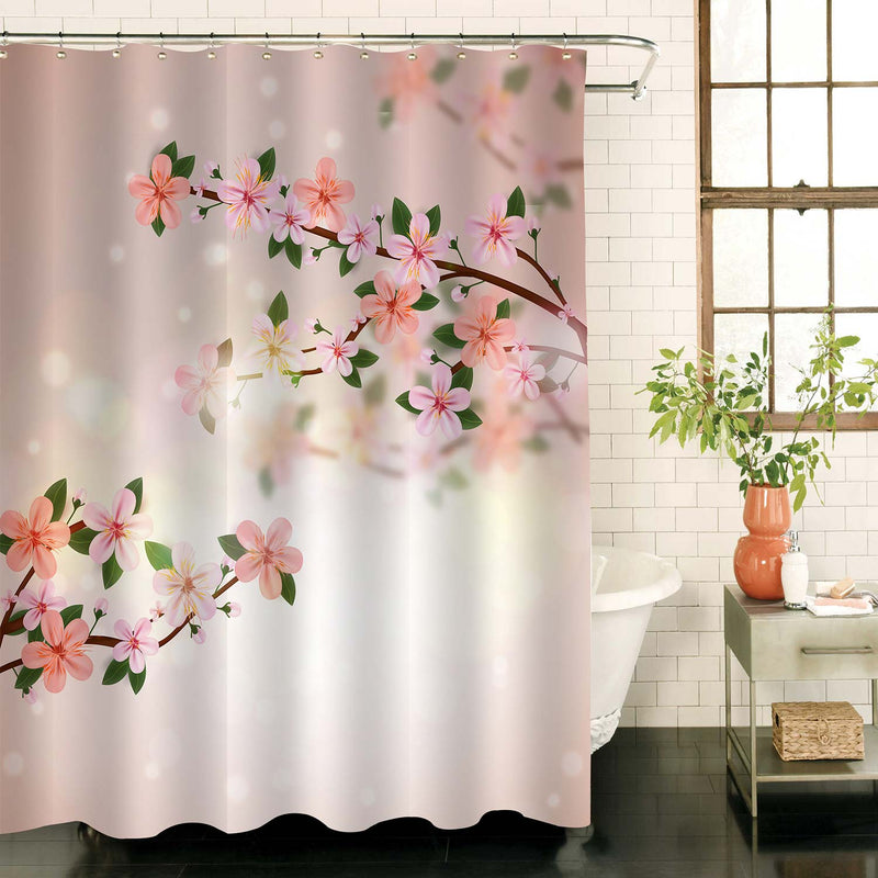 Realistic Peach Tree Braches and Blooming Florals Shower Curtain - Peach Coral