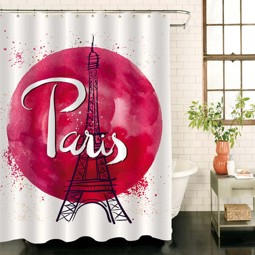 Abstract Paris Eiffel Tower Shower Curtain - Red