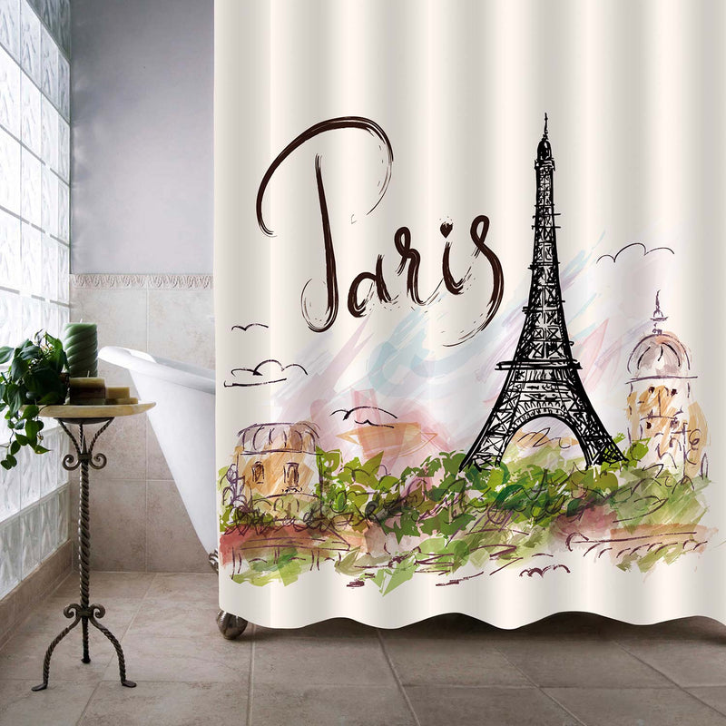 Watercolor Hand Brush Paris Eiffel Tower Shower Curtain - Multicolor