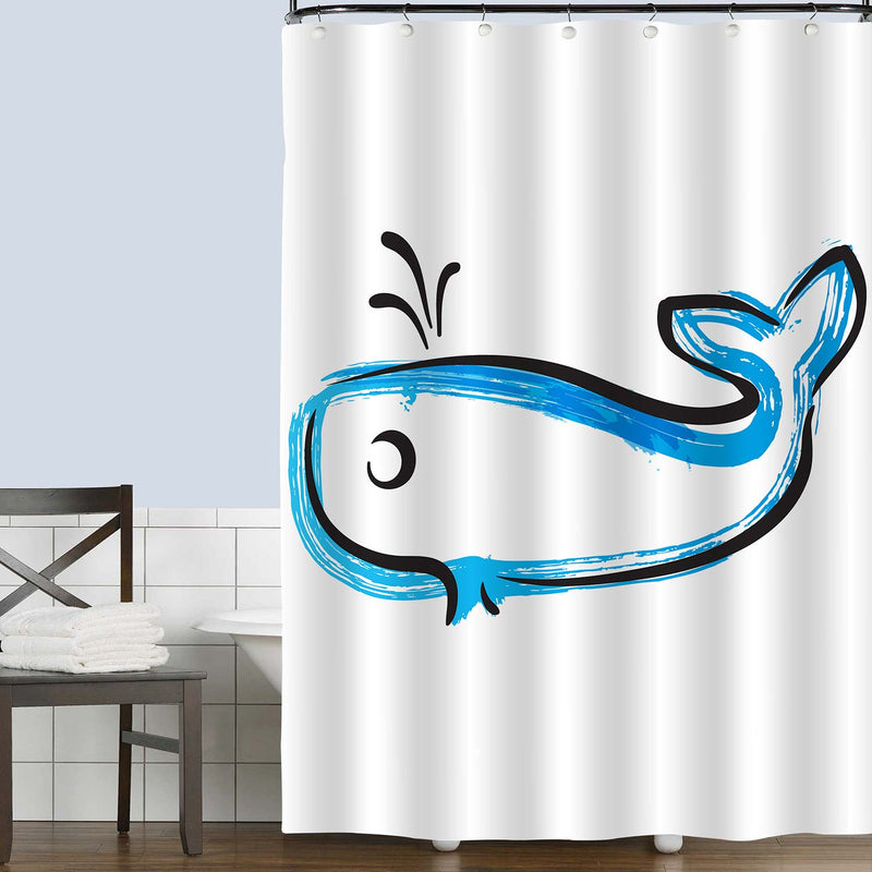 Minimalist Whale Shower Curtain - Blue
