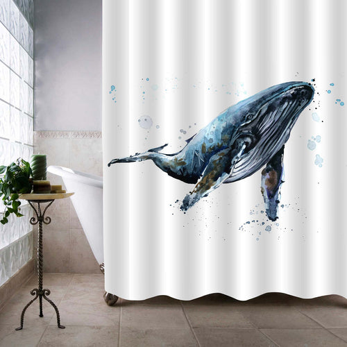 Giant Humpback Whale in Deep Sea Shower Curtain - Dark Blue