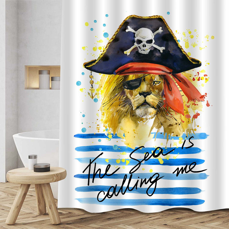 Pride Pirate Lion King in Pirate Skull Hat and Eye Patches Shower Curtain - Blue Gold