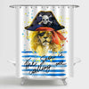 Pride Pirate Lion King in Pirate Skull Hat and Eye Patches Shower Curtain - Blue Gold