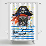 Watercolor Pirate French Bulldog Shower Curtain - Blue Black