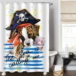 Cute Irish Red and White Setter in Pirate Hat Shower Curtain - Blue Brown