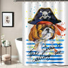 Watercolor Pirate Cavalier King Charles Spaniel Dog Shower Curtain - Blue Brown