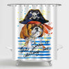 Watercolor Pirate Cavalier King Charles Spaniel Dog Shower Curtain - Blue Brown