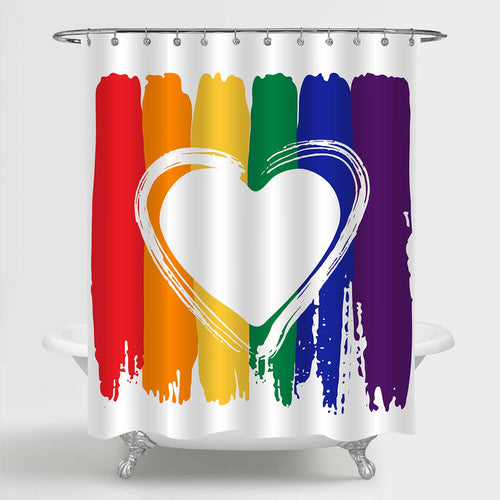 Grunge Heart Frame on Rainbow Vertical Stripe Background Shower Curtain - Multicolor