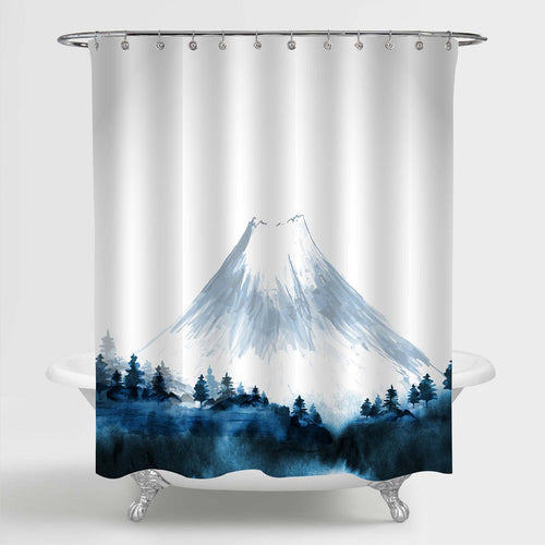 Japanese Famouse Scenic Mount Fuji in Mist Shower Curtain - Blue