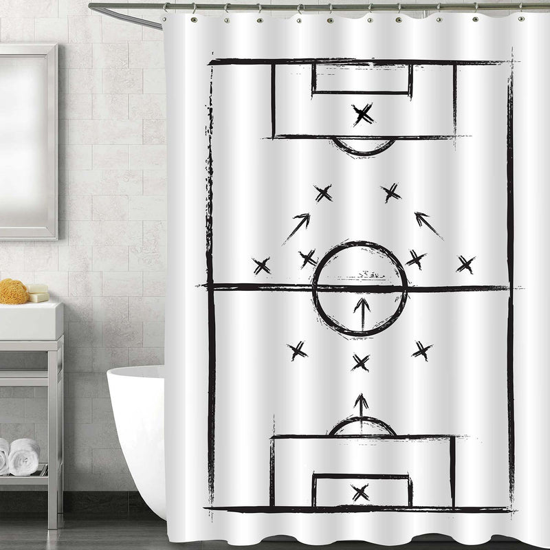 Hand Drawn Football Field Shower Curtain - Black White