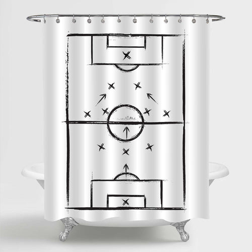 Hand Drawn Football Field Shower Curtain - Black White