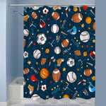 Baseball Basketball Football Hockey Star Pattern Sports Themed Shower Curtain - Dark Blue
