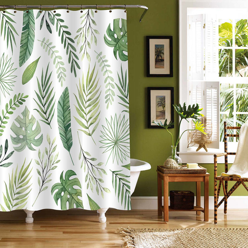 Palm Trees Leaves Tropical Jungle Exotic Perennials Shower Curtain - Green