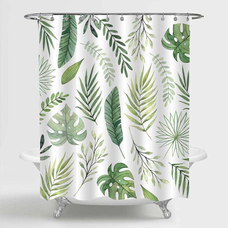 Palm Trees Leaves Tropical Jungle Exotic Perennials Shower Curtain - Green