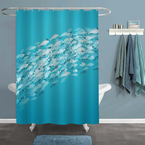 School of Fishes in Deep Sea Shower Curtain - Aqua