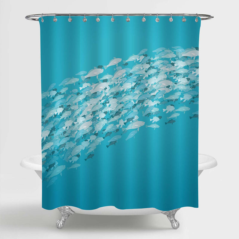 School of Fishes in Deep Sea Shower Curtain - Aqua