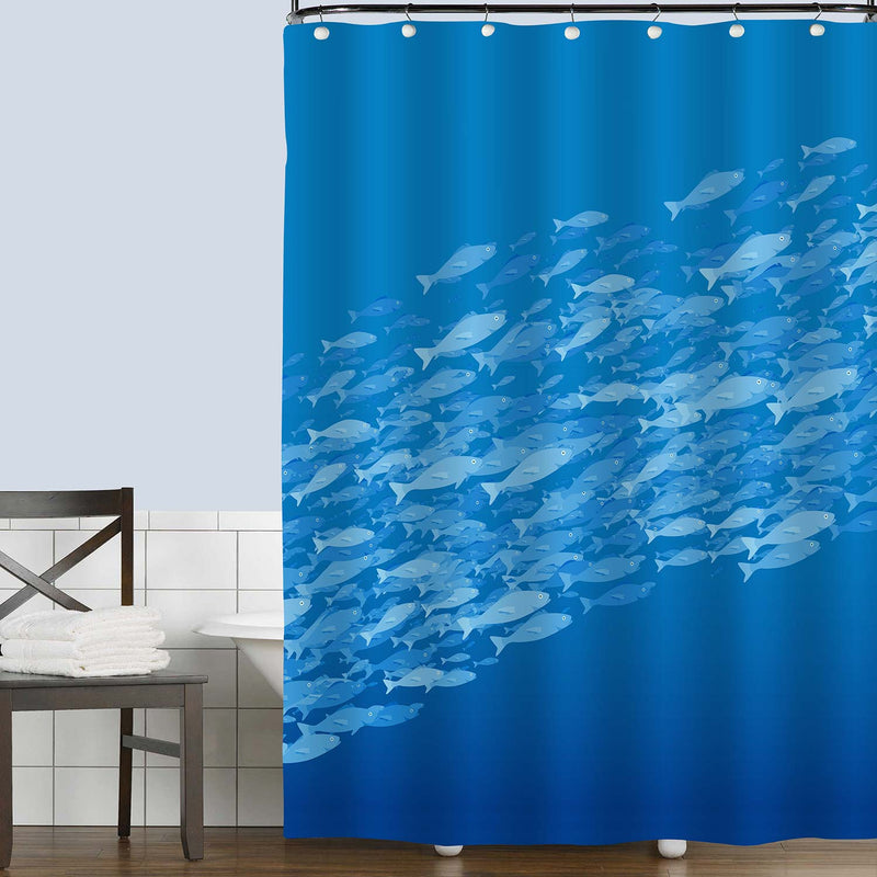 School of Fishes Swimming in the Deep Sea Shower Curtain - Blue