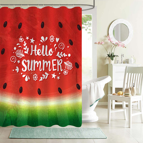 Tropical Fruit Tasty Watermelon Hello Summer Shower Curtain - Red Green