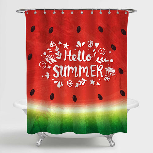 Tropical Fruit Tasty Watermelon Hello Summer Shower Curtain - Red Green