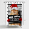 Naughty Cat in Christmas Red Hat and Gloves Holding a Banner Offender Shower Curtain