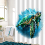 Vivid Sea Turtle Artwork Shower Curtain - Green