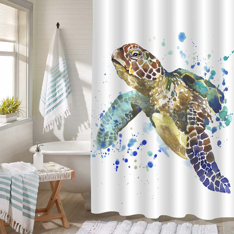 Antique Watercolor Sea Turtle Swimming in Ocean Shower Curtain - Yellow