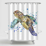 Antique Watercolor Sea Turtle Swimming in Ocean Shower Curtain - Yellow