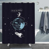 Cartoon Astronaut Flying with Rocket Around Earth Shower Curtain - Black