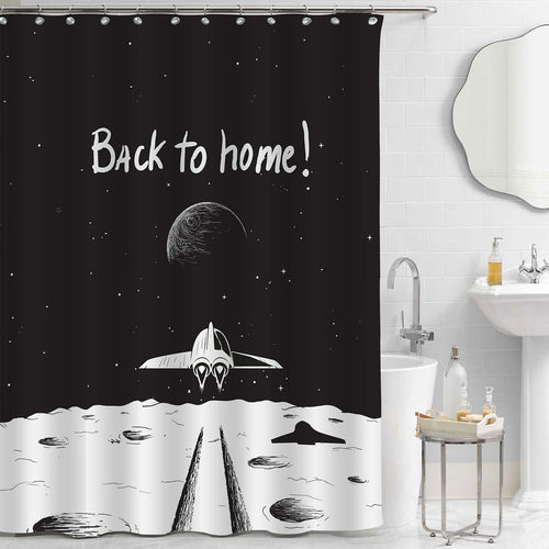 Spaceship Back to Earth Shower Curtain - Black White